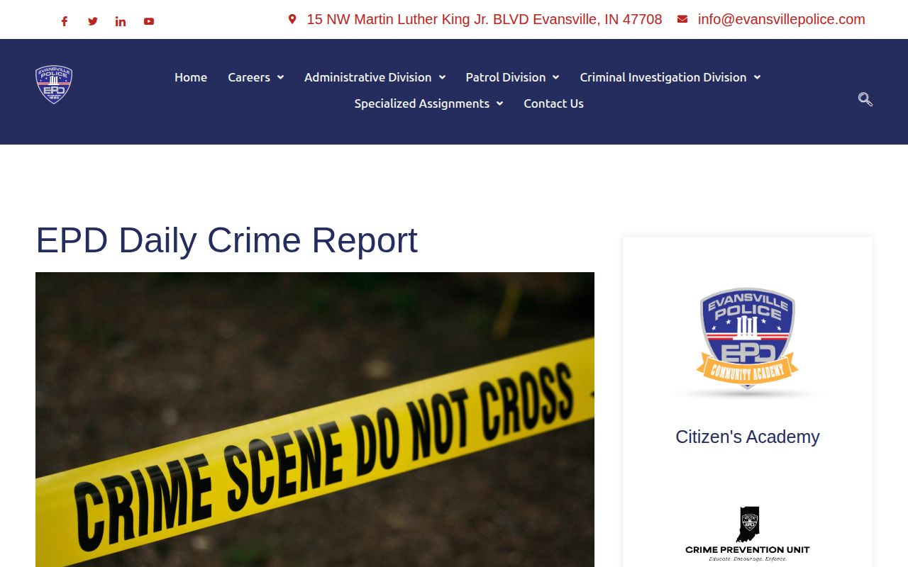 Evansville Police Department daily arrest and crime report interface