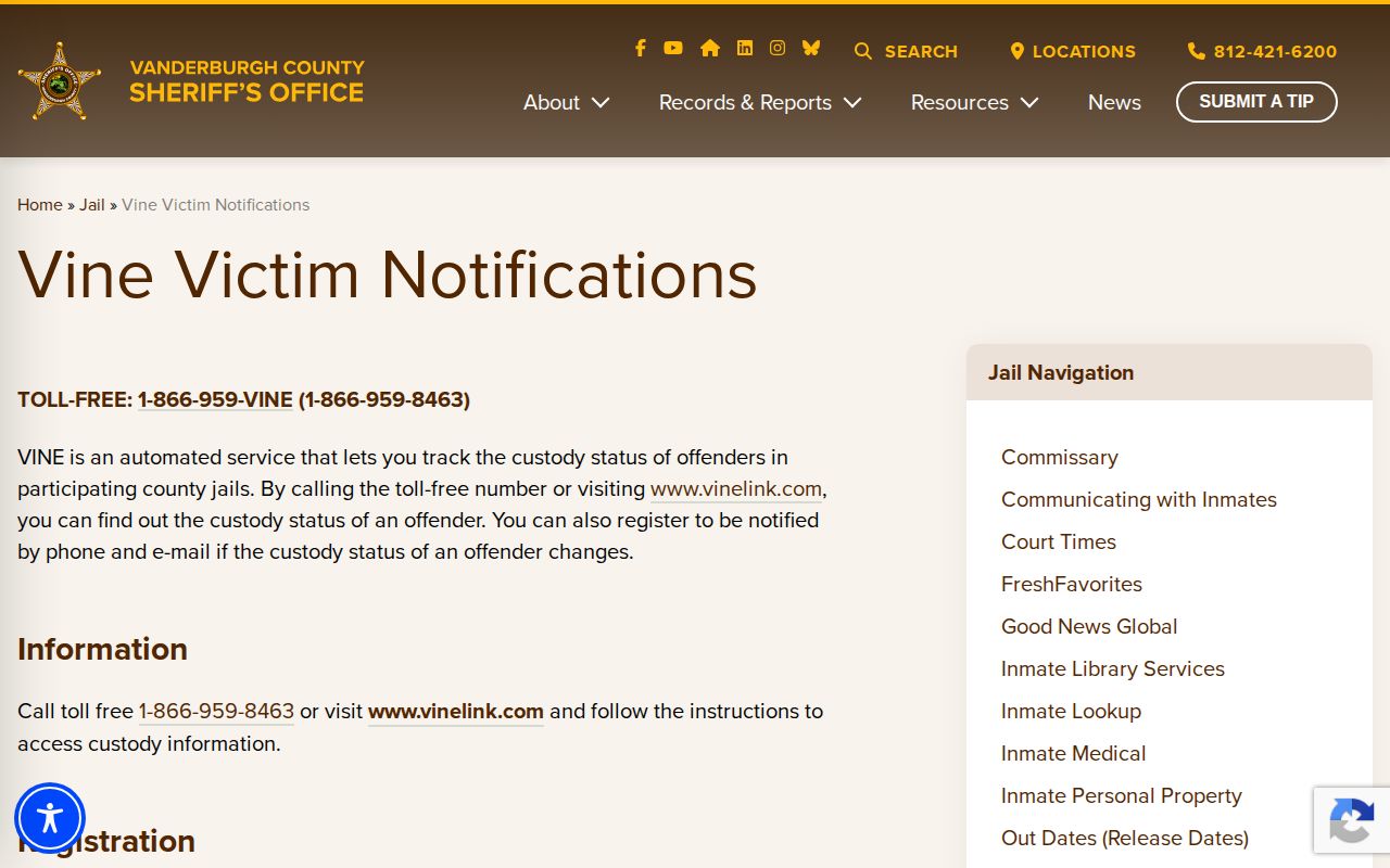 VCSO VINE notification instructions