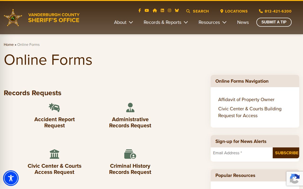 VCSO public records request menu