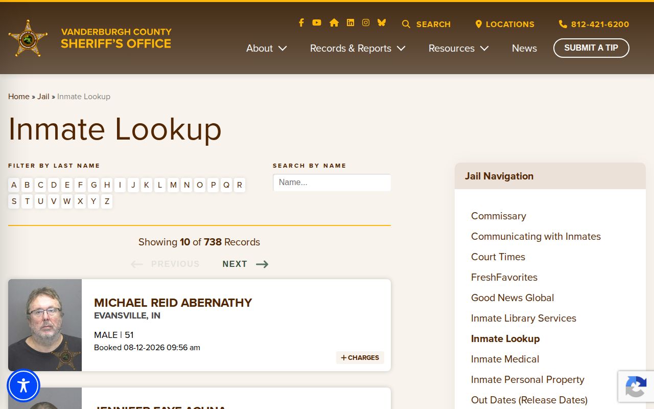 VCSO current inmate lookup interface